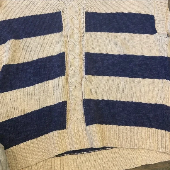 FDJ Striped cable Knit Vest in Navy and Cream SZ S - Picture 3 of 6